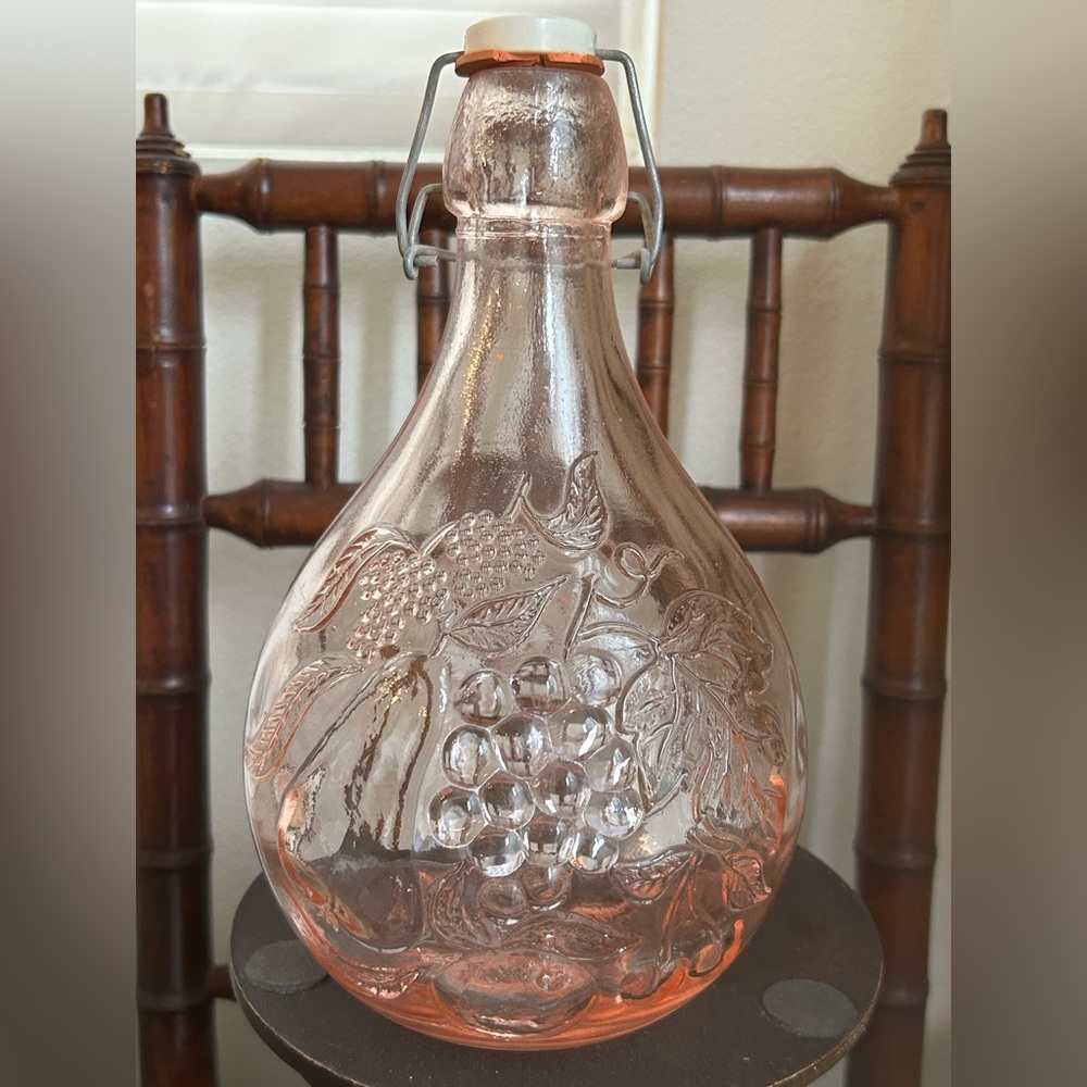Vintage Italian Casadis Milano Jus De Fruit Pink 2 Liter Glass Bottle.
